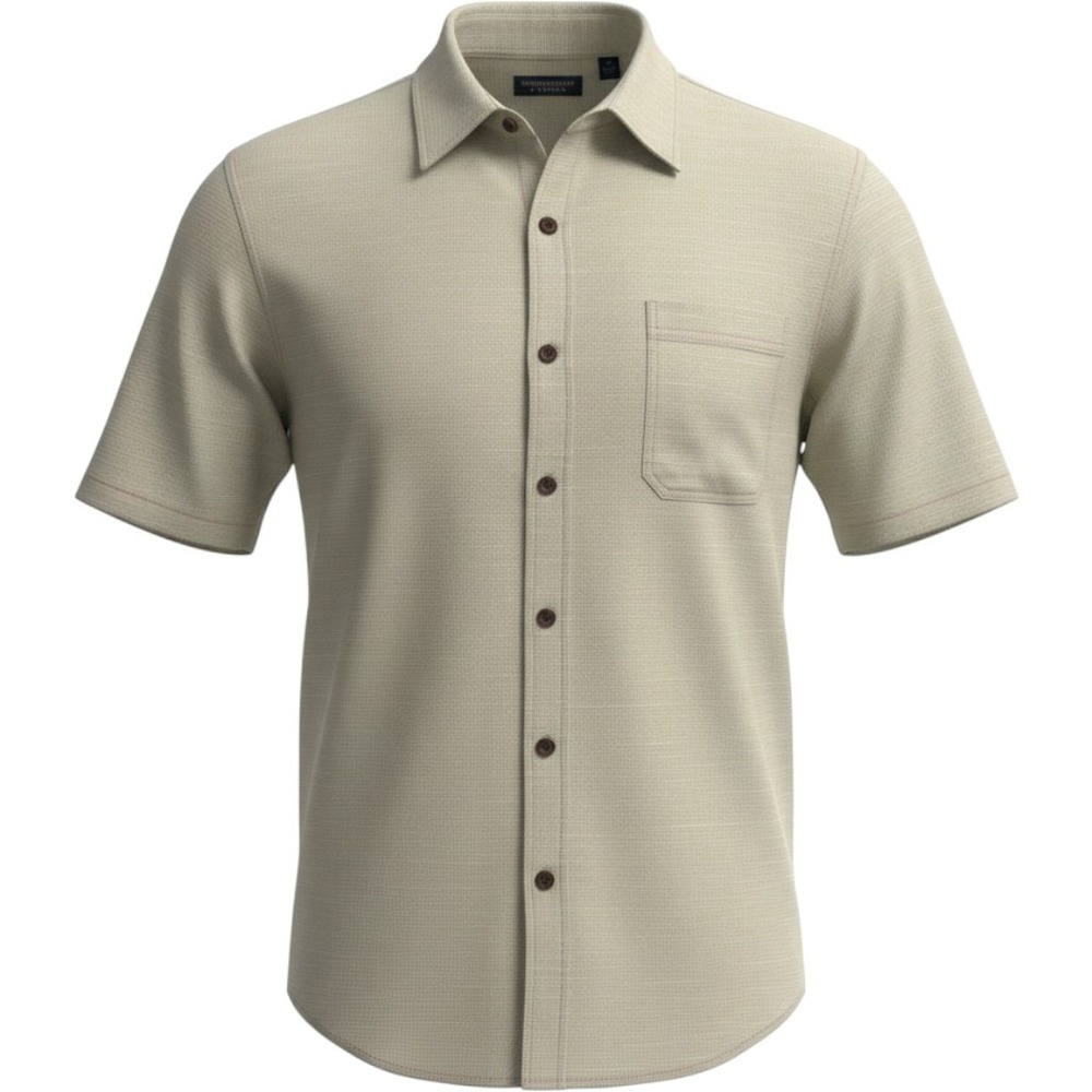 Roundtree & Yorke Mens 4XT Waffle Texture Cotton Short Sleeve Button Down Khaki